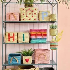 Rice by Rice Natural Raffia Basket with G to L Painted Letters