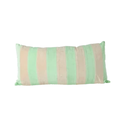 Rice by Rice Rectangular Cushion with Neon Green and Beige Stripes - L80 x W40 cm