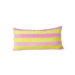 Rice by Rice Velvet Rectangular Pillow with Pink and Yellow Stripes - L60 x W30 cm