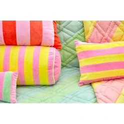 Rice by Rice Velvet Rectangular Pillow with Pink and Yellow Stripes - L60 x W30 cm 8 Rice by Rice Velvet Rectangular Pillow with Pink and Yellow Stripes - L60 x W30 cm