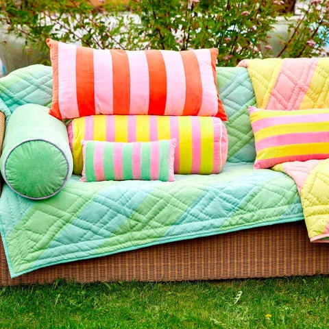 Rice by Rice Velvet Rectangular Pillow with Pink and Yellow Stripes - L60 x W30 cm 7 Rice by Rice Velvet Rectangular Pillow with Pink and Yellow Stripes - L60 x W30 cm