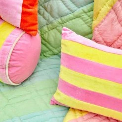 Rice by Rice Velvet Rectangular Pillow with Pink and Yellow Stripes - L60 x W30 cm 9 Rice by Rice Velvet Rectangular Pillow with Pink and Yellow Stripes - L60 x W30 cm