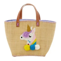 Rice by Rice Raffia Unicorn Embroidered Bag