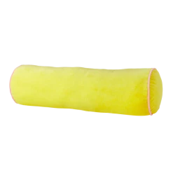 Rice by Rice Soft Velvet Bolster Pillow in Yellow with Pink Piping - Diametre 25, Width 80 cm
