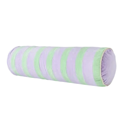 Rice by Rice Soft Velvet Bolster Pillow with Lavender and Green Stripes - Diametre 25, Width 80 cm